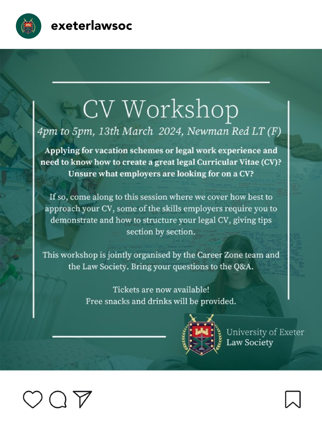 Exeter law CV in Instagram